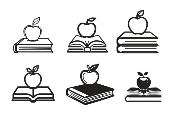 Apple on the Book Icon Set: AI EPS Illustrations
