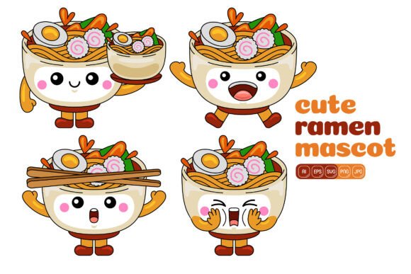 Cute Ramen Mascot Vector Pack 04 – Playful Noodle Characters for Every Project