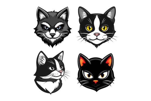 Evaluating the Set of Cat Head Character: A Professional AI EPS Illustration Collection