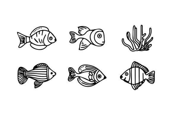 Playful Hand Drawn Cartoon Fishes for Creative Projects