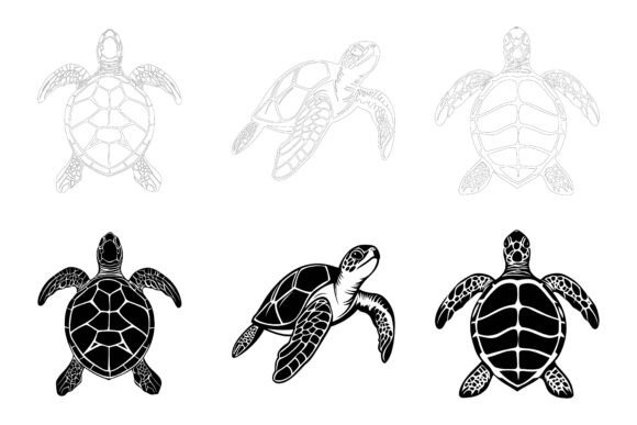 Set of Turtle Silhouette Collections: Versatile Vector Illustrations for Modern Design