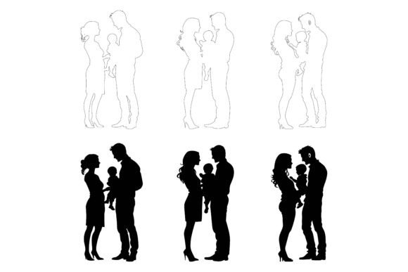 Vector Art Line Sketch Family: AI EPS Illustration Collections